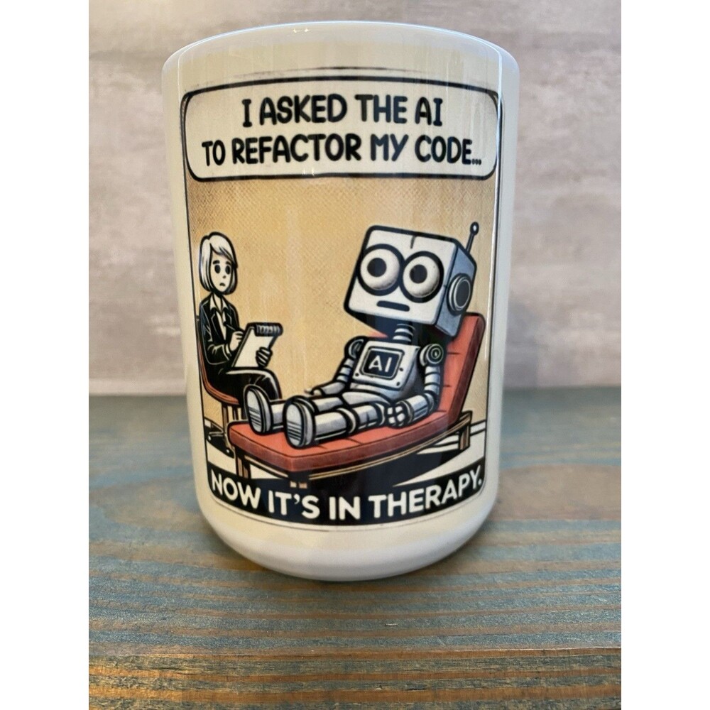 Funny AI Robot in Therapy coffee mug 16 Oz